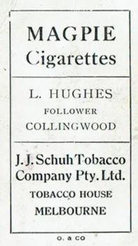 1921 J.J.Schuh Magpie Cigarettes Victorian League Footballers #NNO Les Hughes Back